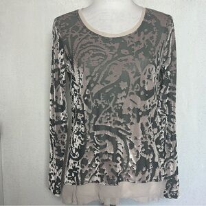 Simply Vera Wang Long Sleeve Textured Semi Sheer Blouse Velveteen Abstract